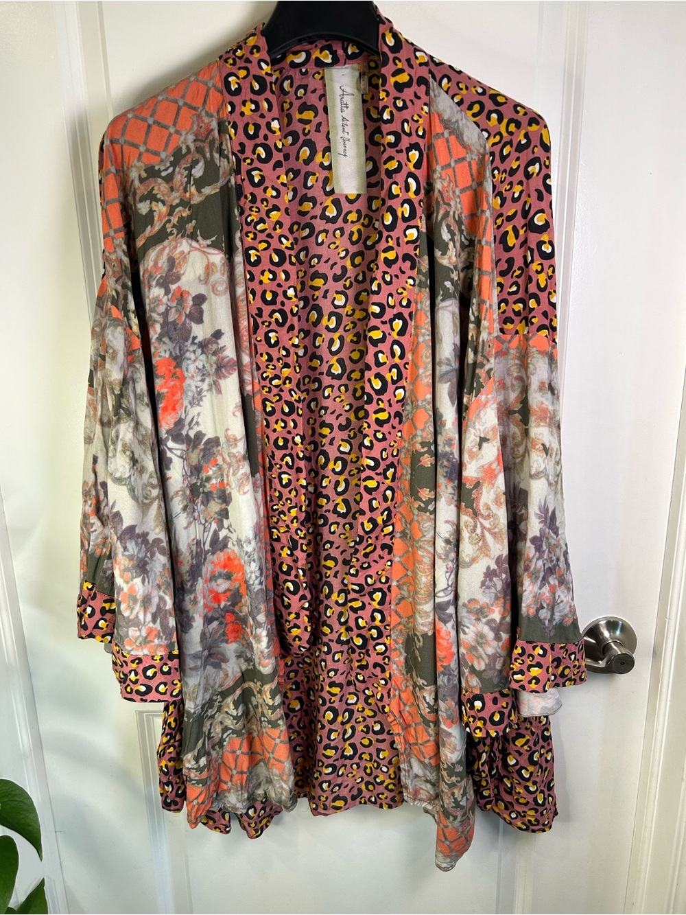Aratta Silent Journey Multicolor Floral & Leopard Print Drape Jacket